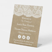 Het Kraft & Lace bruiloft Collectie Welkom Reclamebord Met Voetstuk (Voorkant)