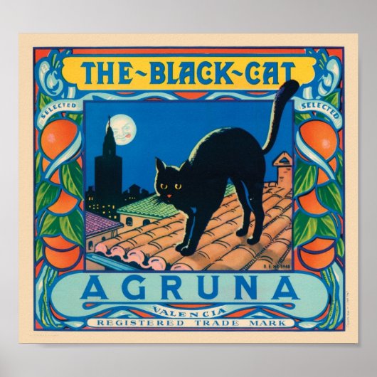 Het krattenlabel van de zwarte kat Agruna Poster (Voorkant)