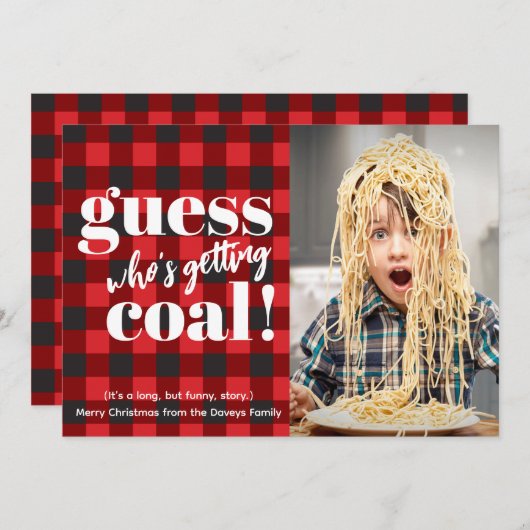 Het krijgen van Coal Plaid Grappige Foto Kerstmis Feestdagenkaart (Voorkant / Achterkant)