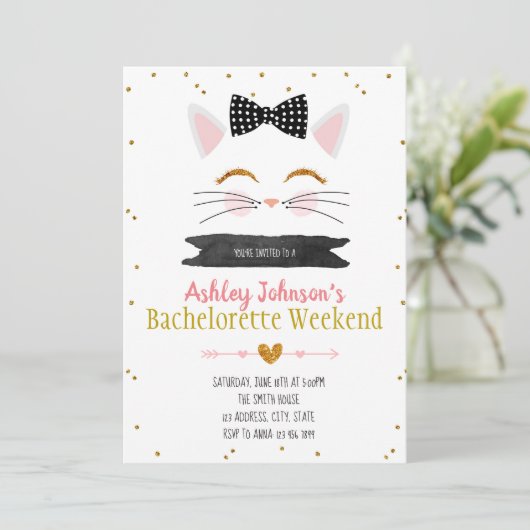 Het krijgen van de maow bachelorette-uitnodiging kaart (Staand voorkant)