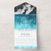 Het krijgen van een trouwtrouwfoto blauwgroen aqua all in one uitnodiging (Binnen)