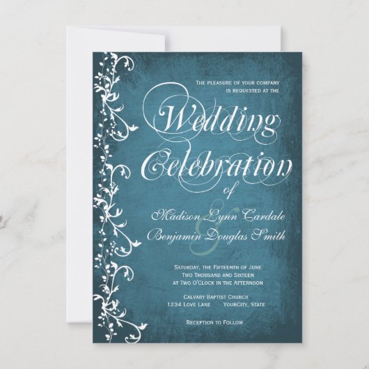 Het krijgen van gehitste Rustic Blue Wedding Invit Kaart (Achterkant)