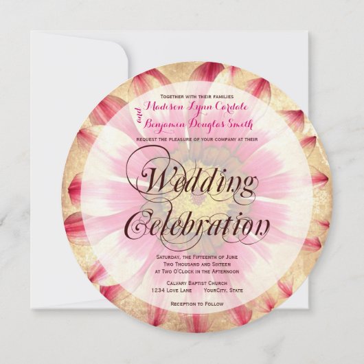 Het krijgen van gehitte roze Daisy Round Wedding n Kaart (Achterkant)