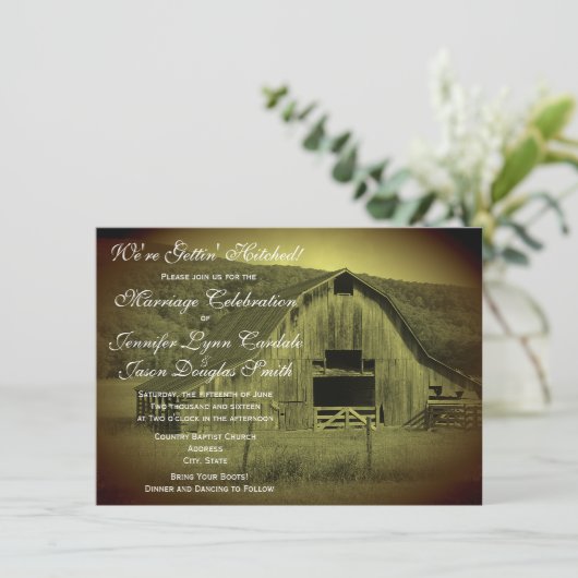 Het krijgen van gehitte Rustic Barn Wedding Uitnod Kaart (Staand voorkant)