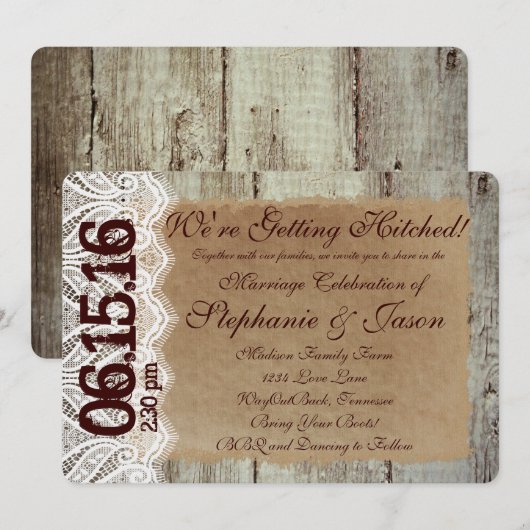 Het krijgen van gehitte Rustic de Uitnodigingen va (Voorkant / Achterkant)