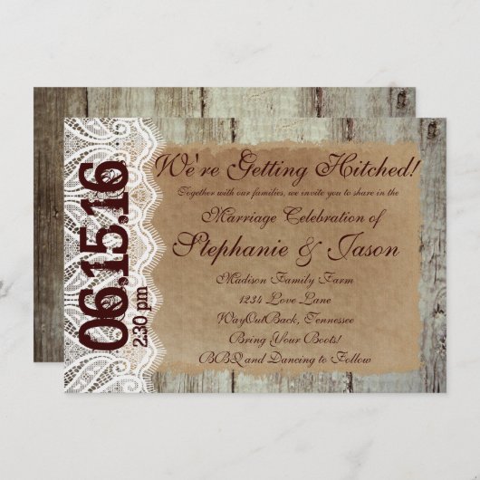 Het krijgen van gehitte Rustic de Uitnodigingen va (Voorkant / Achterkant)