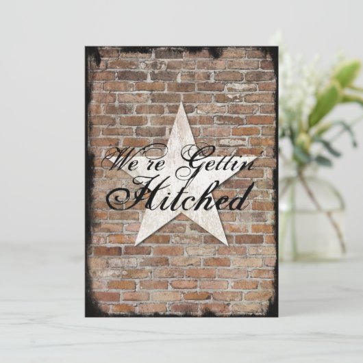 Het krijgen van gehitte Rustic Star Brick Wedding  Kaart (Staand voorkant)
