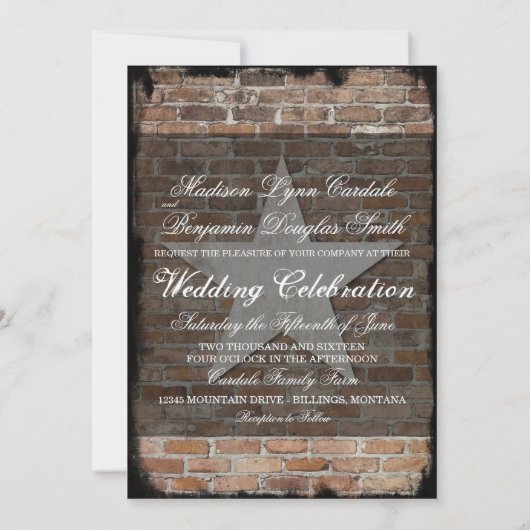 Het krijgen van gehitte Rustic Star Brick Wedding  Kaart (Achterkant)