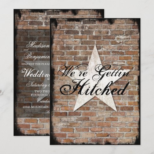 Het krijgen van gehitte Rustic Star Brick Wedding  Kaart (Voorkant / Achterkant)