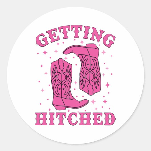 Het krijgen van Hitched Bride Groom Westerne bruil Ronde Sticker (Voorkant)
