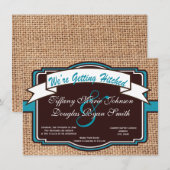 Het krijgen van Hitched Burlap Blauwgroen huwelijk Kaart (Voorkant / Achterkant)