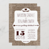 Het krijgen van Hitched Burlap Druk Wedding Uitnod Kaart (Voorkant / Achterkant)