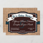 Het krijgen van Hitched Burlap Rustic Wedding Uitn Kaart (Voorkant / Achterkant)