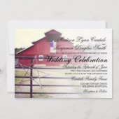 Het krijgen van Hitched Red Barn Wedding Uitnodigi Kaart (Achterkant)