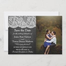 Het krijtbord & kant bruiloft Collectie Foto Save The Date