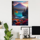 Het kristalmeer, het bos en de sluimerende vulkaan poster (Thuiskantoor)