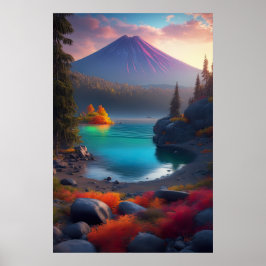 Het kristalmeer, het bos en de sluimerende vulkaan poster