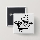 Het kruis en de kroon vierkante button 5,1 cm (Voorkant /achterkant)
