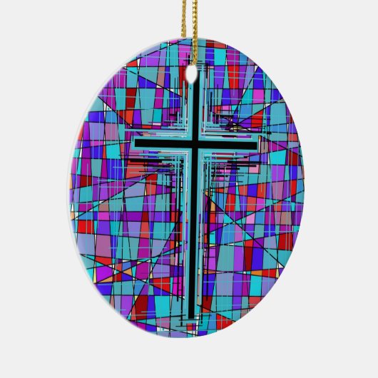Het kruis in Glas in lood. Keramisch Ornament (Rechts)