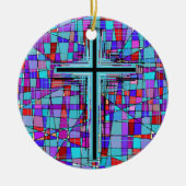 Het kruis in Glas in lood. Keramisch Ornament (Voorkant)