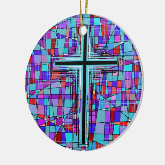 Het kruis in Glas in lood. Keramisch Ornament (Links)