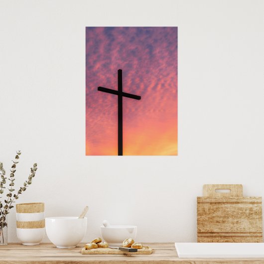 Het kruis op zonsondergang poster (Keuken)