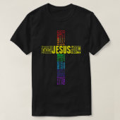 Het kruis van Jezus Christus, Rainbow Word Cloud P T-shirt (Design voorkant)