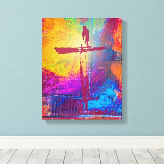 Het kruis van Jezus op de Abstracte schilderkunst Canvas Afdruk (Insitu (Houten vloer))