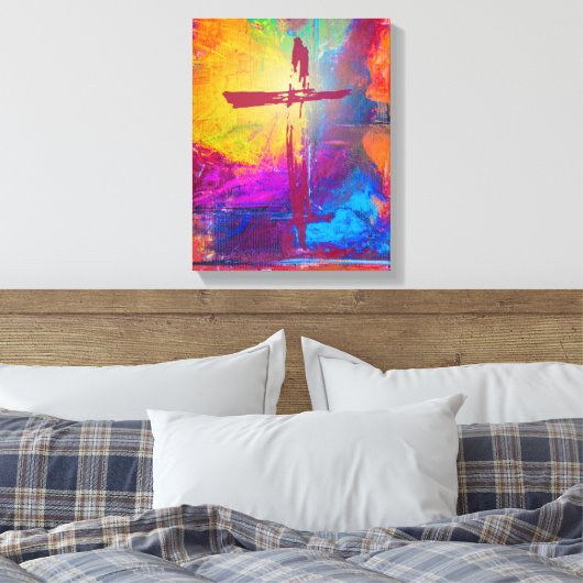 Het kruis van Jezus op de Abstracte schilderkunst Canvas Afdruk (Insitu (Slaapkamer))