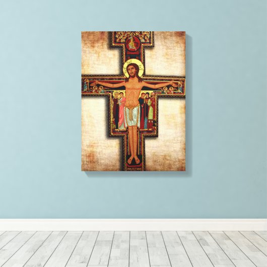 Het Kruis van San Damiano Canvas Devotionele Afbee (Insitu (Houten vloer))