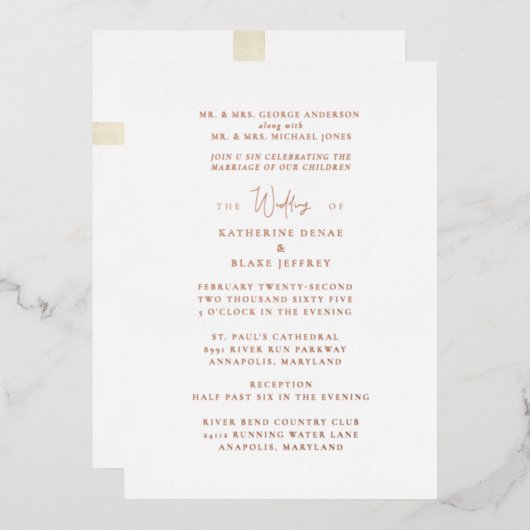 Het kruis voor ons goud beide ouders bruiloft folie uitnodiging (Voorkant / Achterkant)