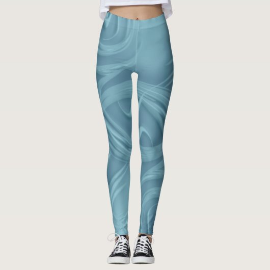 Het krullen van schaduwen over Blauw Kunstwerk Leggings (Voorkant)