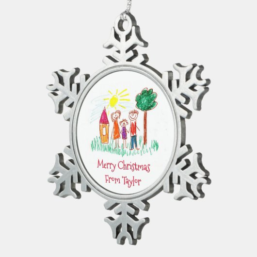 Het kunstwerk van je kind met kerst tin sneeuwvlok ornament (Rechts)