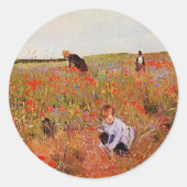 Het kunstwerk van Mary Cassatt, Red Poppies, Ronde Sticker (Voorkant)