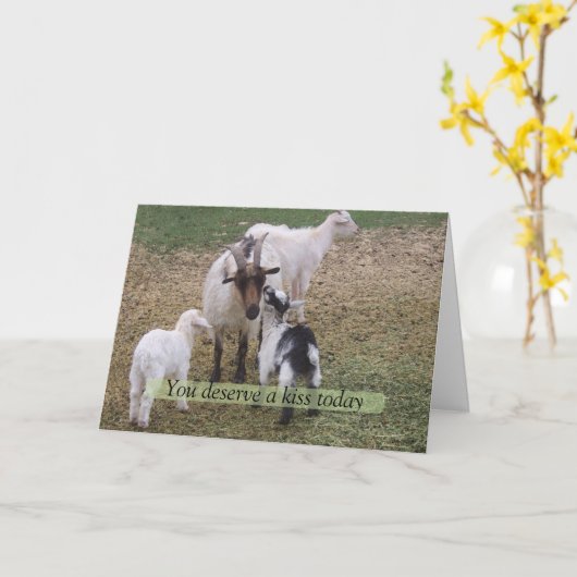 Het kussen van het kind geit kaart (Gele Bloem)