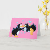 Het kussende Wenskaart van Pinguïnen Kaart (Gele Bloem)