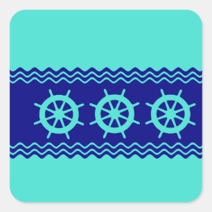 Het kust Turkooise Blauwe Roer van de Streep Vierkante Sticker
