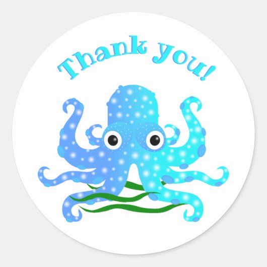 Het Kutest Blue Octopus Nautical Thema Dank je Ronde Sticker (Voorkant)