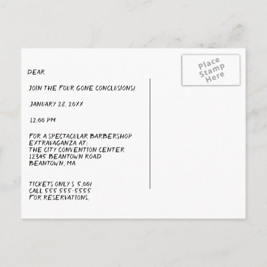 Het Kwartet van de Uitnodiging van het concert Per (Achterkant)