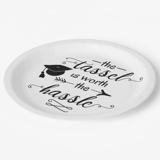 Het kwastje is het afstuderen waard papieren bordje (Gekanteld)