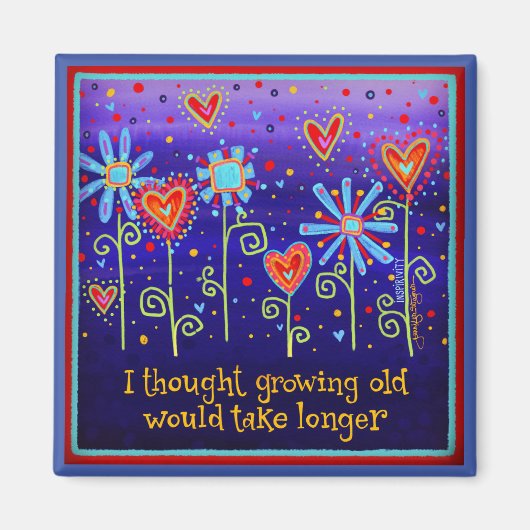 Het kweken van oude Paarse Quote Bloemenharten Tre Magneet (Voorkant)