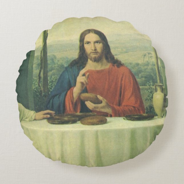Het Laatste Avondmaal te Emmaus met Jezus Christus Rond Kussen (Voorkant)