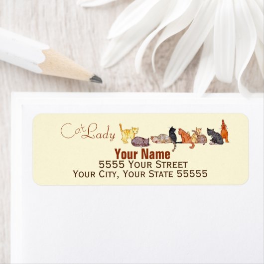 Het label Aangepast retouradres van de kattendame (Insitu)