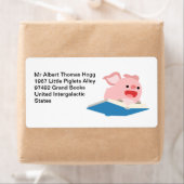 Het label voor vliegend boekje en varkensverzendin (Insitu)