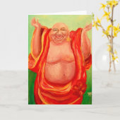 Het lachen Boedha Wenskaart Kaart (Gele Bloem)