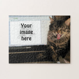 Het lachen Cat Meme Uw Afbeelding op Computer Legpuzzel
