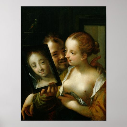 Het lachen Couple met een spiegel, 1596 Poster (Voorkant)