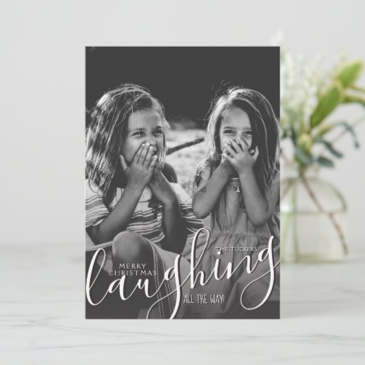 Het lachen helemaal naar Snowflakes Blauwe Kerstmi Feestdagenkaart (Staand voorkant)