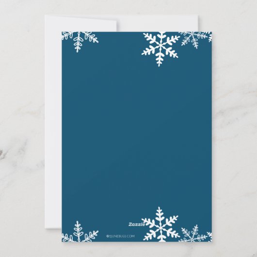 Het lachen helemaal naar Snowflakes Blauwe Kerstmi Feestdagenkaart (Achterkant)
