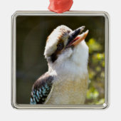 Het lachen Kookaburra die op tak Briefkaart Squ wo Metalen Ornament (Voorkant)